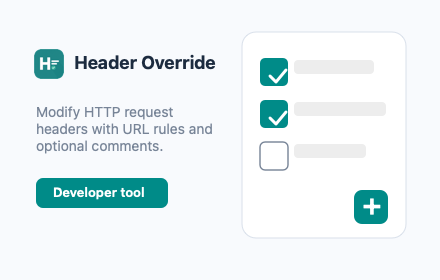 Header Override promo tile showing the extension icon and browser header rule workflow